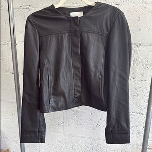 Women's Black Leather Jacket MANGO Size Medium - Excellent Condition - Fitted